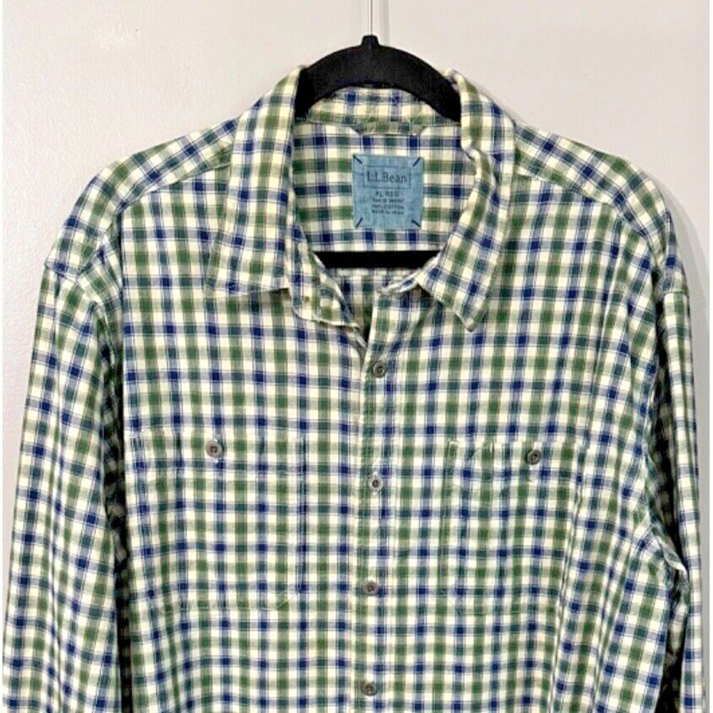 L.L. Bean Cotton Plaid Button Down Long Sleeve‎ Shirt Size XL Reg Metal Buttons